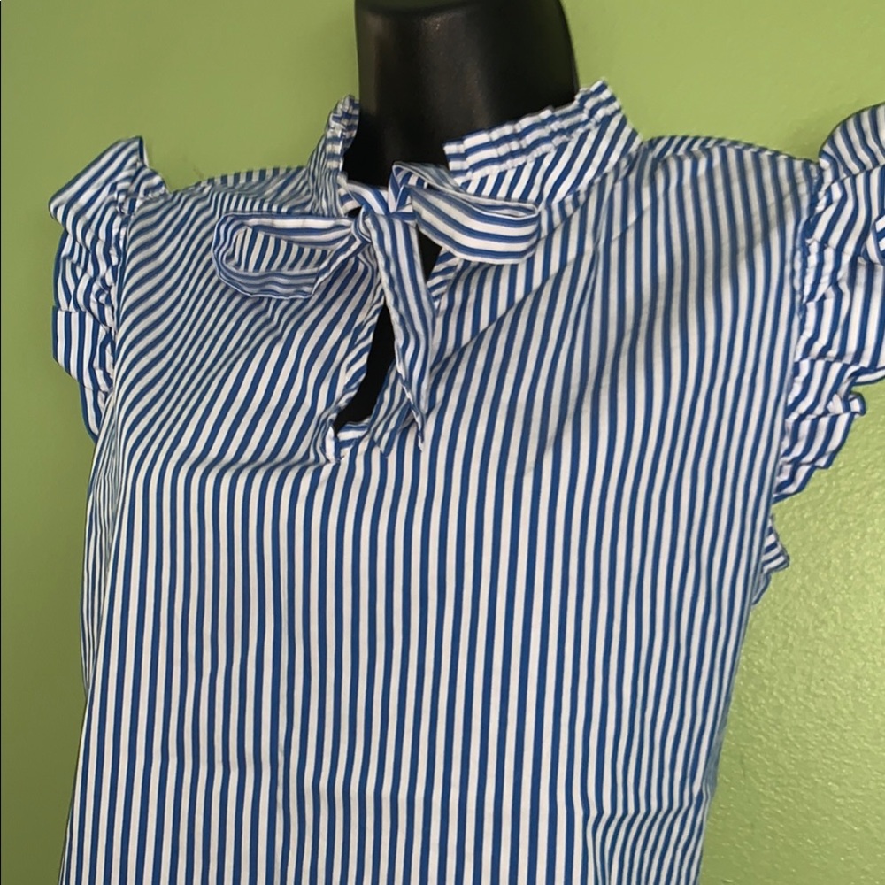 Blue Striped Ruffle Sleeve Top - Picture 2 of 10